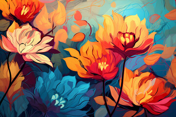 Abstract stylized flowers as wallpaper background panorama