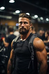 Rolgordijnen A handsome male personal trainer bodybuilder in a gym © miketea88