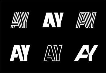 Set of letter AY logos. Abstract logos collection with letters. Geometrical abstract logos