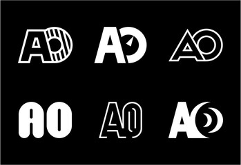 Set of letter AO logos. Abstract logos collection with letters. Geometrical abstract logos