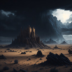 A fantastic storm in the desert. AI