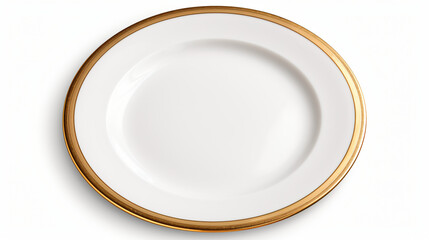 Empty Fancy Gold Rimmed White Plate Isolated on a white background