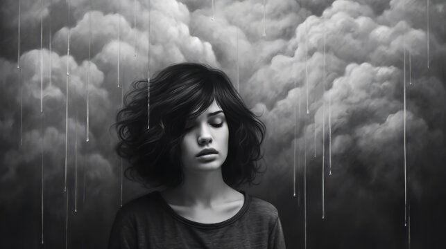 A depressed person infront of dark clouds.generative ai
