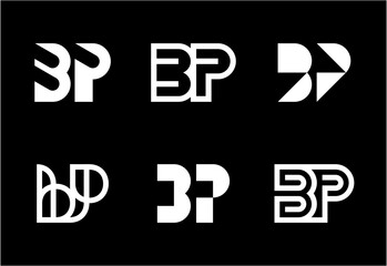 Set of letter BP logos. Abstract logos collection with letters. Geometrical abstract logos