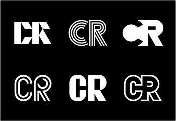 Set of letter CR logos. Abstract logos collection with letters. Geometrical abstract logos