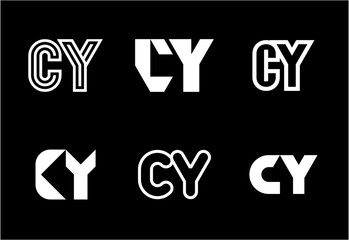 Set of letter CY logos. Abstract logos collection with letters. Geometrical abstract logos