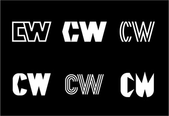 Set of letter CW logos. Abstract logos collection with letters. Geometrical abstract logos