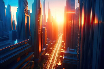view of the city.evening side view of the city with sunset. AI GENERATE