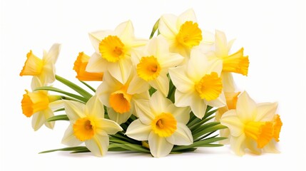 Closeup of wild narcissus daffodil isolated on white backdrop, gorgeous spring flowers