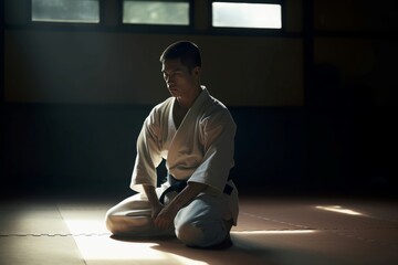 Fototapeta premium Karate master male. Power fighter. Generate Ai
