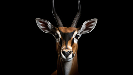 Naklejka premium Antelope on black background, in the style of contemporary realist portrait.