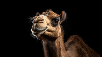 Obraz premium Camel on black background, in the style of contemporary realism portrait.
