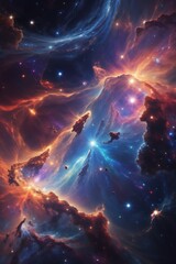 Nebula and galaxies in space. Abstract cosmos background. nebula