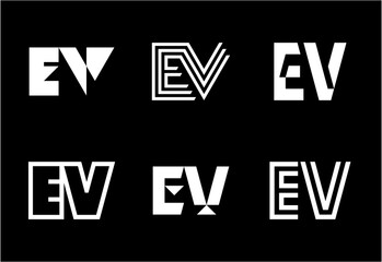 Set of letter EV logos. Abstract logos collection with letters. Geometrical abstract logos