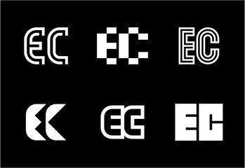 Set of letter EC logos. Abstract logos collection with letters. Geometrical abstract logos