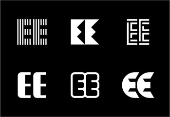 Set of letter EE logos. Abstract logos collection with letters. Geometrical abstract logos