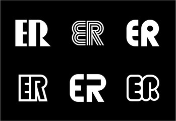 Set of letter ER logos. Abstract logos collection with letters. Geometrical abstract logos