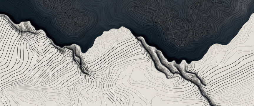 The Topographic Contour's Stylized Height Expressed In Lines And Contours. Watershed In The Sea. The Idea Of A Water Path And A Conditional Geography Plan. Image In Vector Format.