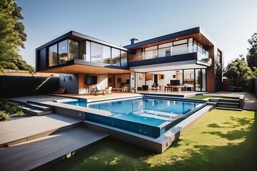 Fototapeta na wymiar Modern House with swimingpool. relaxation