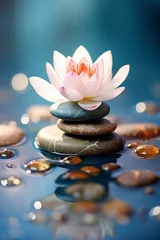 Selbstklebende Fototapeten lotus flower and stones in a zen water garden © Riverland Studio