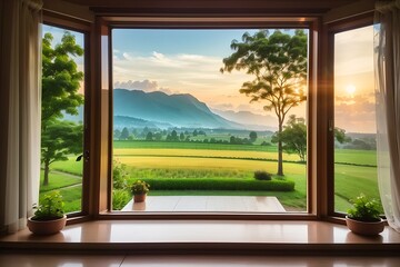 landscape nature view background. view from window at a wonderful landscape nature view. interior