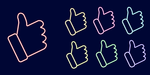 Neon icon thumbs up for website. Thumbs up neon. Button