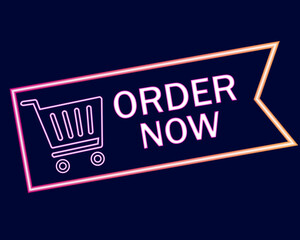 Neon icon order now for website. Order now neon. Button