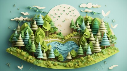 Paper cut concept of the world ecology and Earth Day