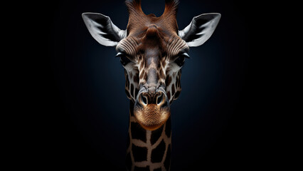 Giraffe on black background, in the style of contemporary realism portrait.