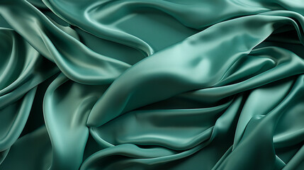 Beautiful light green blue silk satin surface. Soft folds on shiny fabric. Luxury teal background...