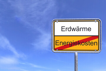 3d Illustation - Ortsschild - Ortstafel - Erdwärme - Energiekosten - Himmel - Wolken