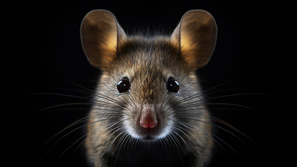 Mouse on black background, in the style of contemporary realist portrait. 