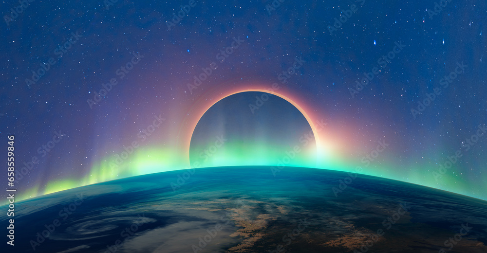 Aufkleber Solar Eclipse with aurora borealis 