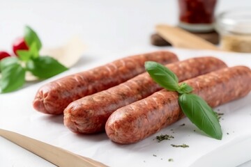 Raw homemade sausages cuisine. Gourmet herb. Generate Ai