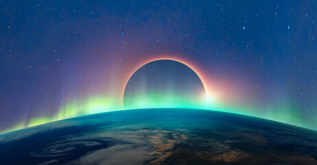 Solar Eclipse with aurora borealis "Elements of this image furnished by NASA "