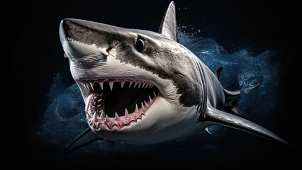 Naklejka premium Shark on black background, in the style of contemporary realism portrait.