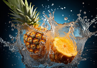 Obrazy na Plexi  dojrzałe ananasy wpadające. do wody