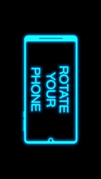 Vertical video animation with the message rotate your phone in neon blue over black background. Seamless loop.
