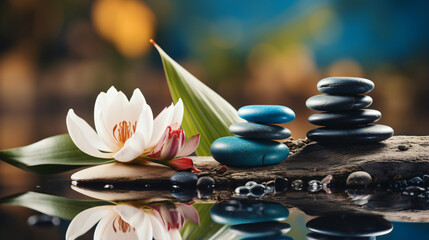 lotus flower and stones in a zen water garden