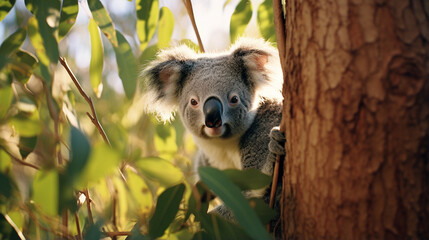 koala bear in tree - obrazy, fototapety, plakaty