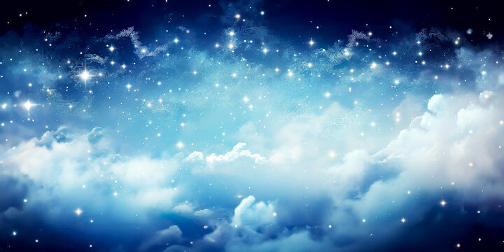 Magical soft clouds with bright stars backgrounds.