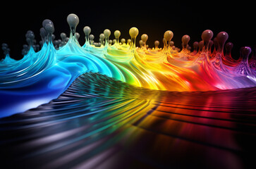 Wallpaper, vivid beautiful rainbow glowing waves and lines. Abstract background. Ai generated.