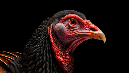 Turkey on black background, in the style of contemporary realist portrait.