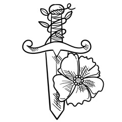 Hand Drawn Floral Dagger 