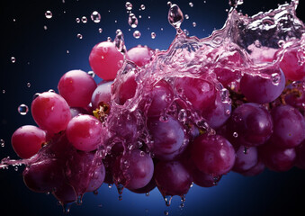 dojrzałe winogrona wpadając do wody - obrazy, fototapety, plakaty