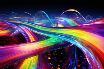 Wallpaper, vivid beautiful rainbow glowing waves and lines. Abstract background. Ai generated.