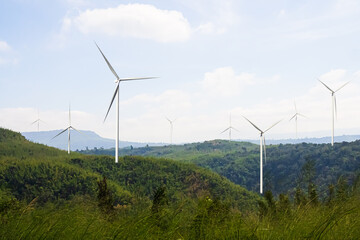 Energy Wind Mill Turbine Power on Green Mountain,Electronic Technology Generator windmill Industy,Electric Farm Renewable Environment sustainable Plant in Park Field,Co2 Nature Electricity.