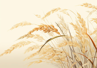 黄金色の麦、小麦　水彩画　イラスト