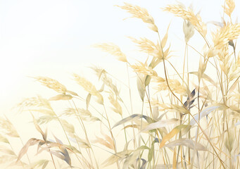 黄金色の麦、小麦　水彩画　イラスト