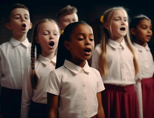 School choir group children. Happy lesson. Generate Ai